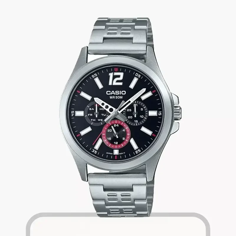 Casio Sporty Black Dial One-touch 3-fold Men's Watch- MTP-E350D-1BV